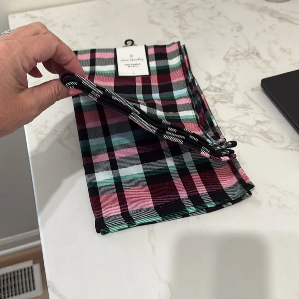 Vera Bradley‎ Table Dish Towel Ribbons Plaid 2 Pack NWT